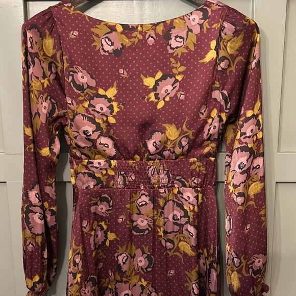 Free People Floral Long Sleeve Dress - Burgundy and Yellow - Picture 8 of 10